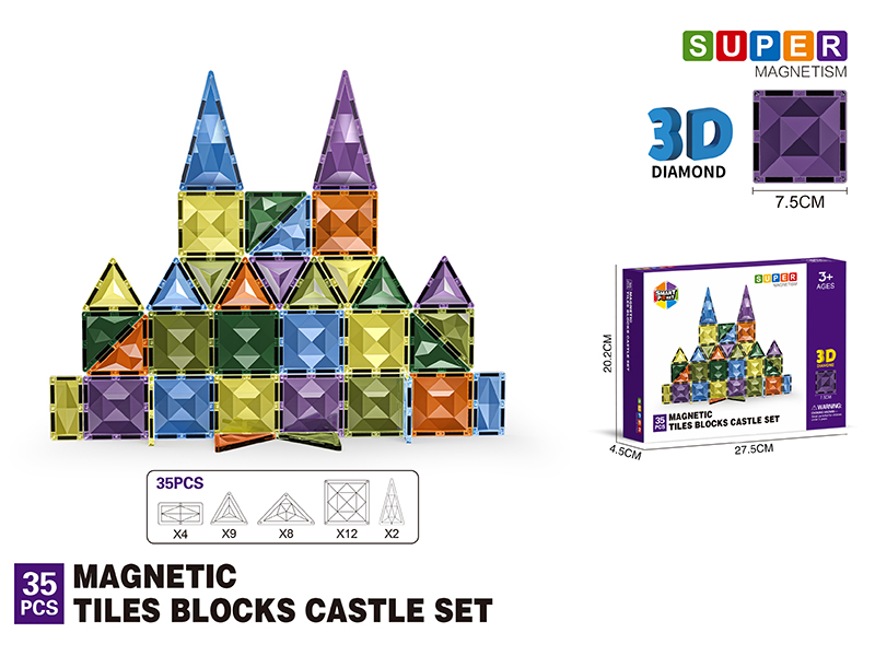 7.5CM 3D Damond Magnetic Tiles Building Blocks 35PCS