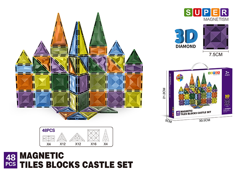7.5CM 3D Damond Magnetic Tiles Building Blocks 48PCS