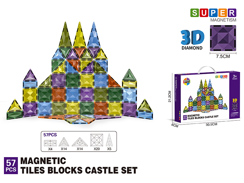 7.5CM 3D Damond Magnetic Tiles Building Blocks 57PCS