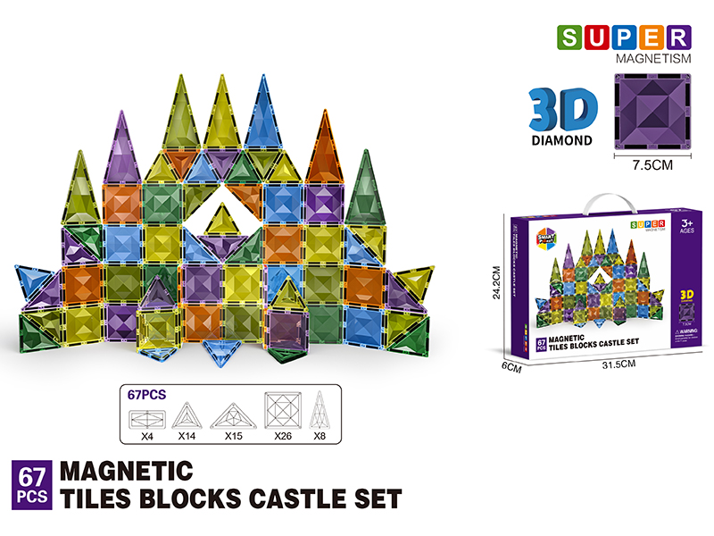 7.5CM 3D Damond Magnetic Tiles Building Blocks 67PCS