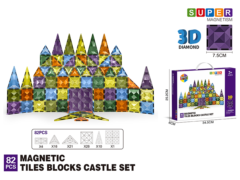 7.5CM 3D Damond Magnetic Tiles Building Blocks 82PCS