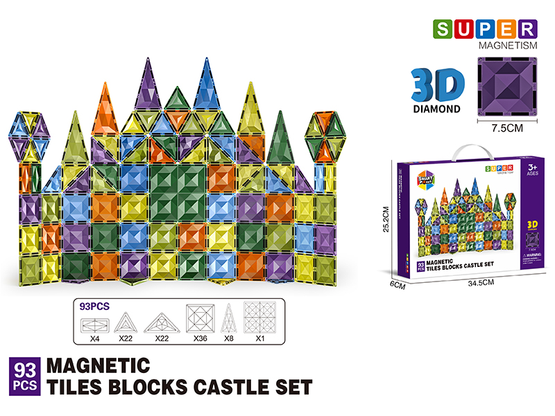 7.5CM 3D Damond Magnetic Tiles Building Blocks 93PCS