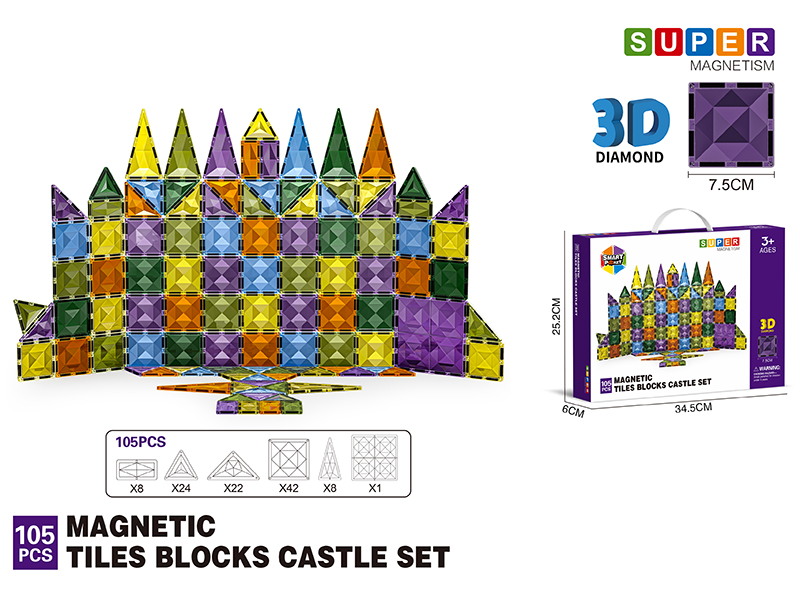 7.5CM 3D Damond Magnetic Tiles Building Blocks 105PCS