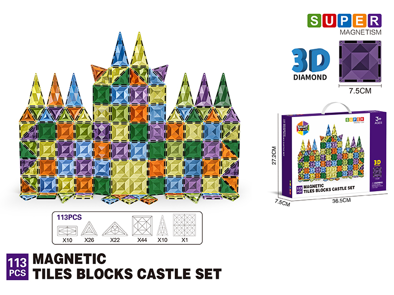 7.5CM 3D Damond Magnetic Tiles Building Blocks 113PCS