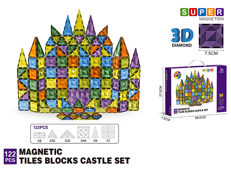 7.5CM 3D Damond Magnetic Tiles Building Blocks 122PCS