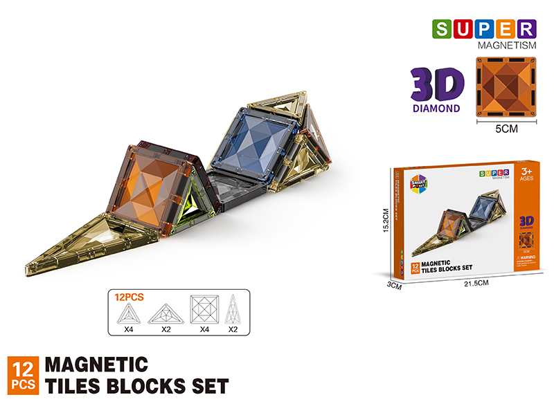 5CM 3D Damond Magnetic Tiles Building Blocks 12PCS