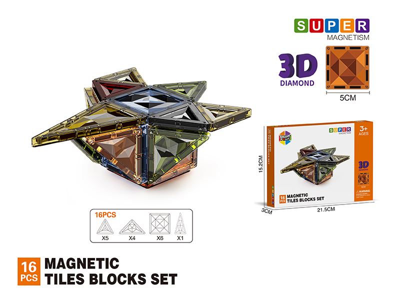 5CM 3D Damond Magnetic Tiles Building Blocks 16PCS