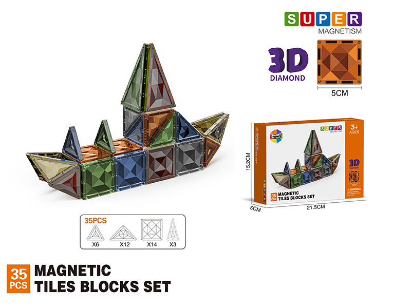 5CM 3D Damond Magnetic Tiles Building Blocks 35PCS