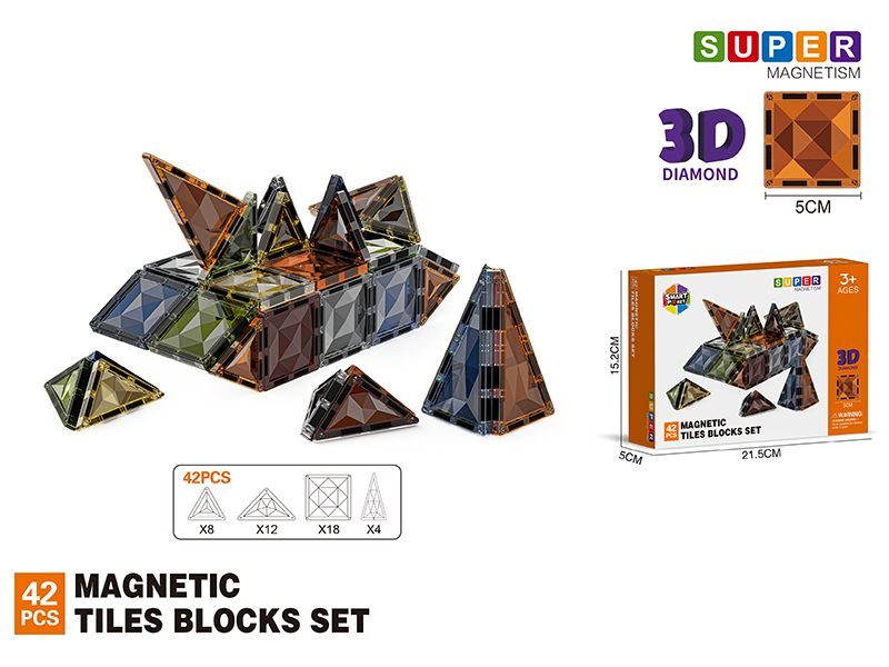 5CM 3D Damond Magnetic Tiles Building Blocks 42PCS