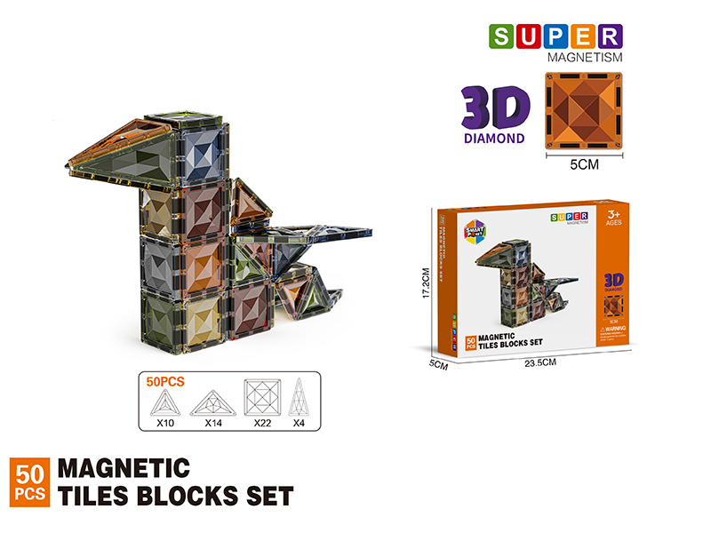 5CM 3D Damond Magnetic Tiles Building Blocks 50PCS