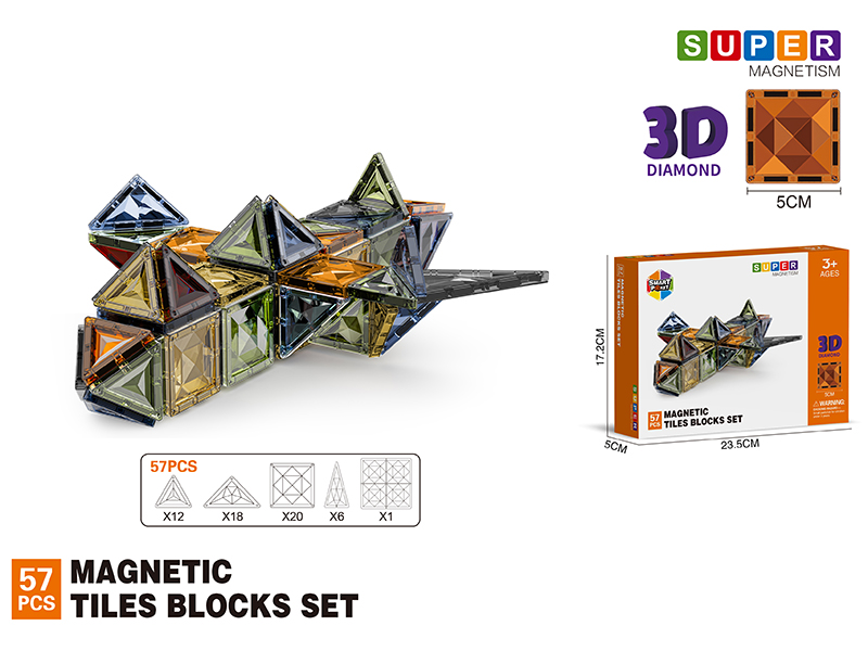 5CM 3D Damond Magnetic Tiles Building Blocks 57PCS