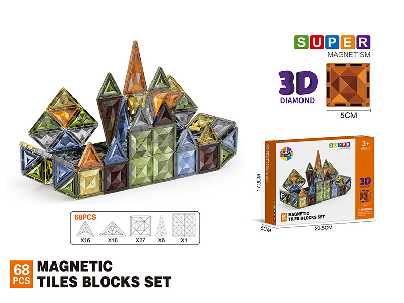 5CM 3D Damond Magnetic Tiles Building Blocks 68PCS