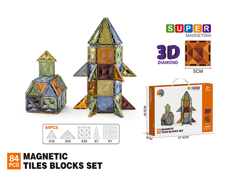 5CM 3D Damond Magnetic Tiles Building Blocks 84PCS