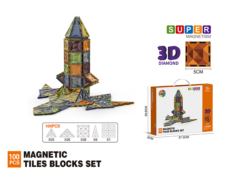 5CM 3D Damond Magnetic Tiles Building Blocks 100PCS