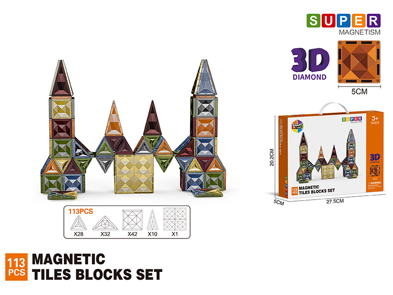5CM 3D Damond Magnetic Tiles Building Blocks 113PCS