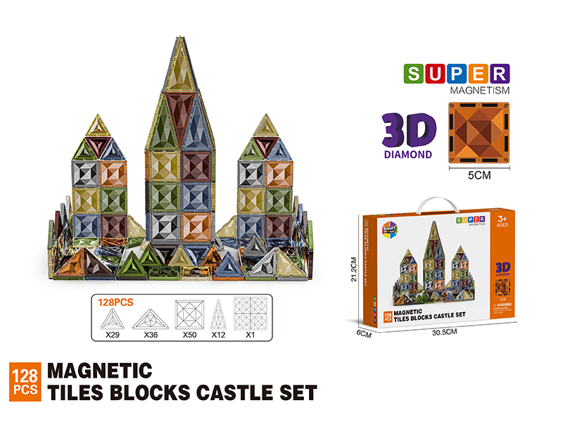 5CM 3D Damond Magnetic Tiles Building Blocks 128PCS
