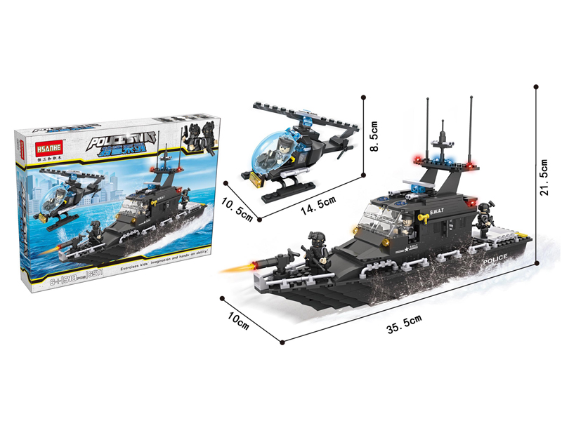 518PCS Special Police Escort Boat Building Blocks