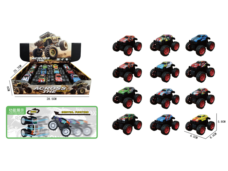 12PCS Friction Large Wheeled Metal Stunt Vehicle