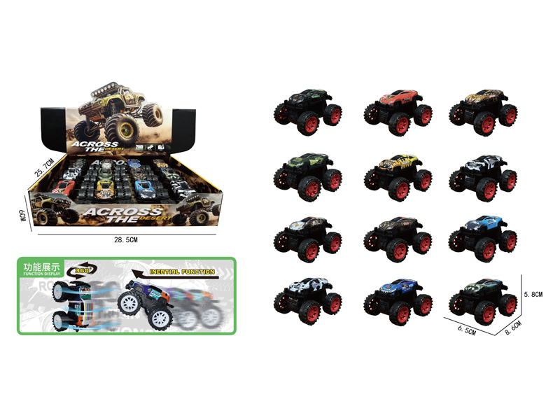 12PCS Friction Large Wheeled Metal Stunt Vehicle