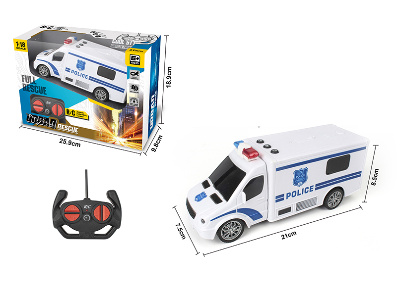 1:18 4-Channel Remote Control Police Car With Lights(With Button,Sound Effect)