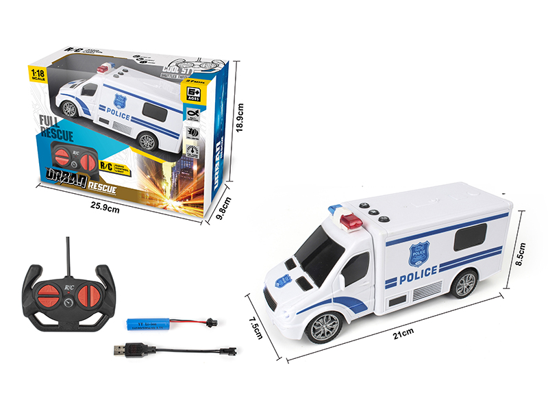 1:18 4-Channel Remote Control Police Car With Lights(With Button,Sound Effect)