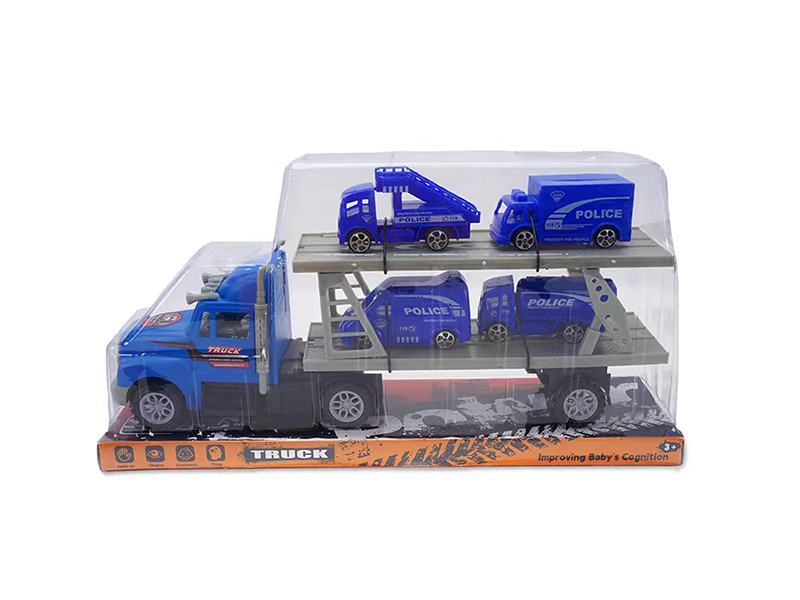 Friction Blue Trailer + 4 Police Cars