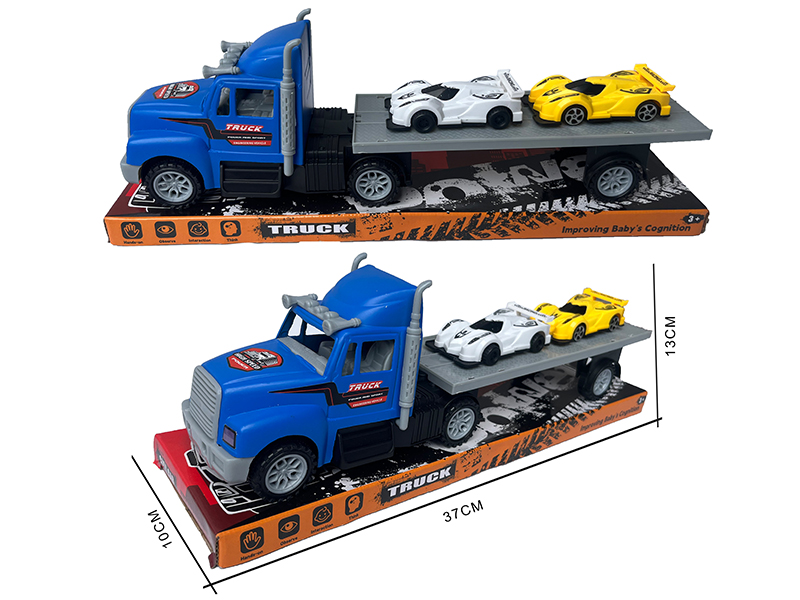 Friction Blue Trailer + 2 Racing Cars