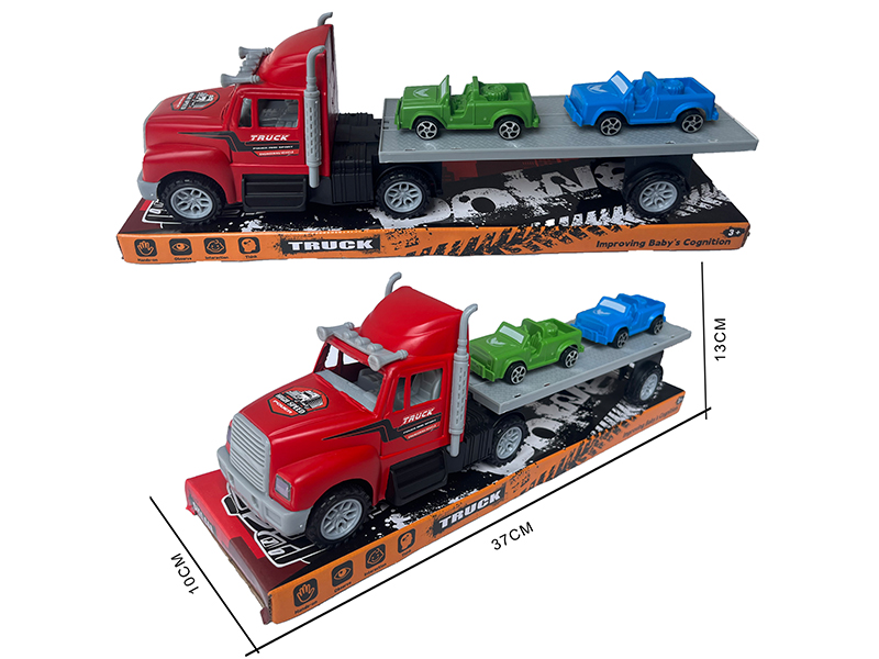 Friction Red Trailer + 2 Jeep Trucks