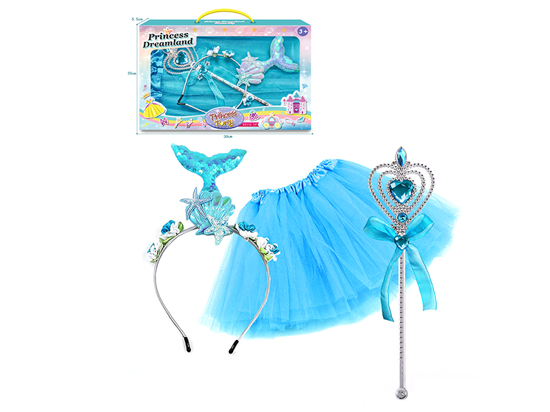 Princess Dress Up Cosplay Set(Tulle Skirt, Mermaid Headband, Magic Stick)