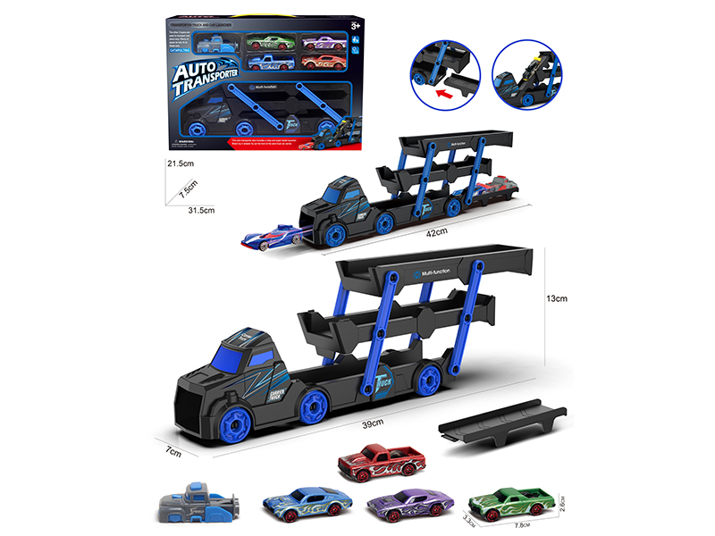 Slide Fold Transport Truck + 4 Slide Muscle Cars + 1 Launcher