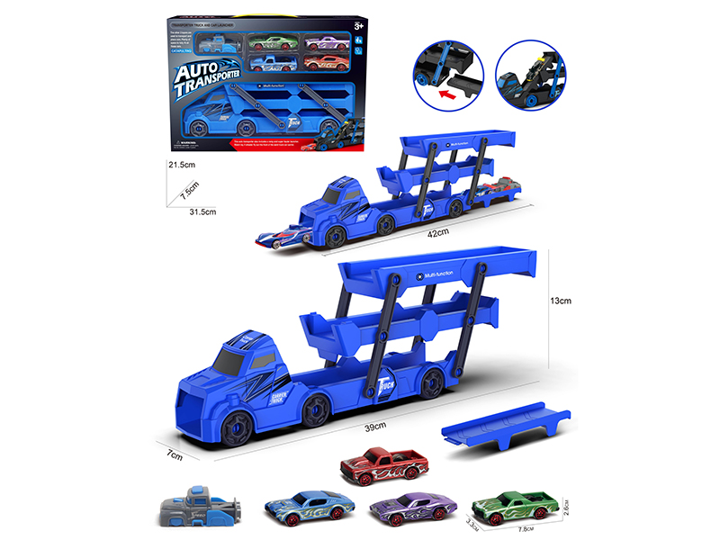 Slide Fold Transport Truck + 4 Slide Muscle Cars + 1 Launcher