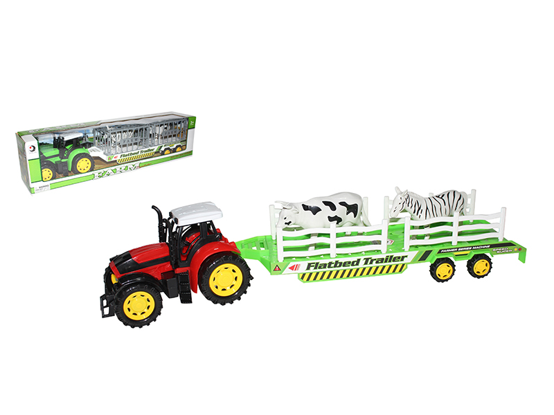 Friction Farm Tractor With Animal Flatbed Trailer(Cattle, Horse)