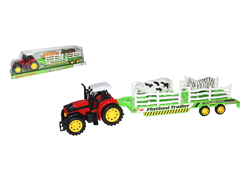 Friction Farm Tractor With Animal Flatbed Trailer(Cattle, Horse)