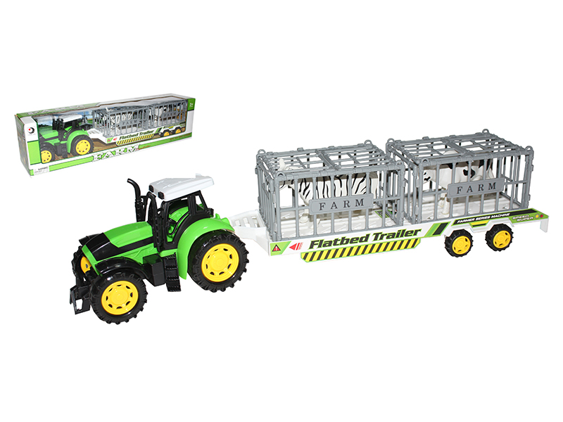 Friction Farm Tractor With Animal Cage Flatbed Trailer(Cattle, Horse)