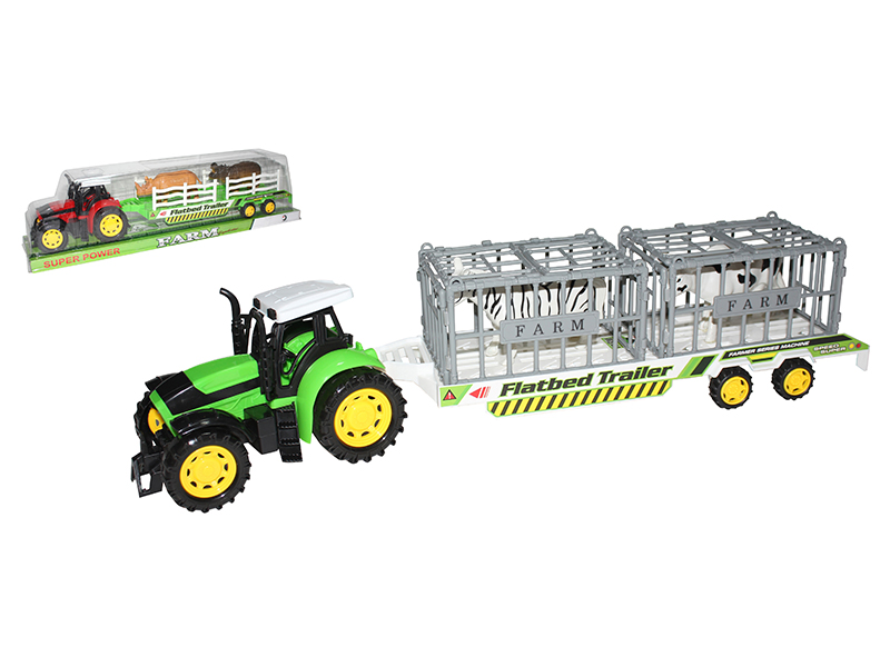 Friction Farm Tractor With Animal Cage Flatbed Trailer(Cattle, Horse)
