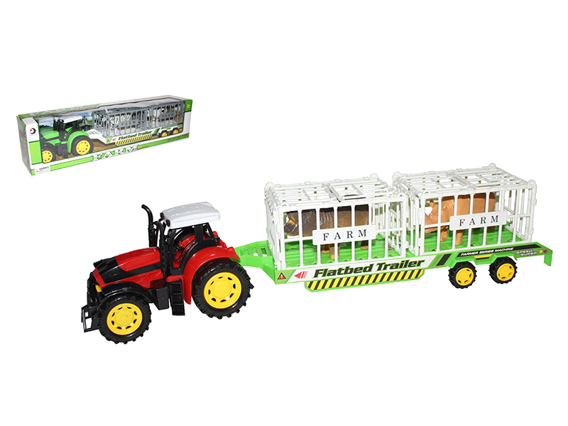 Friction Farm Tractor With Animal Cage Flatbed Trailer(Hippo, Rhinoceros)