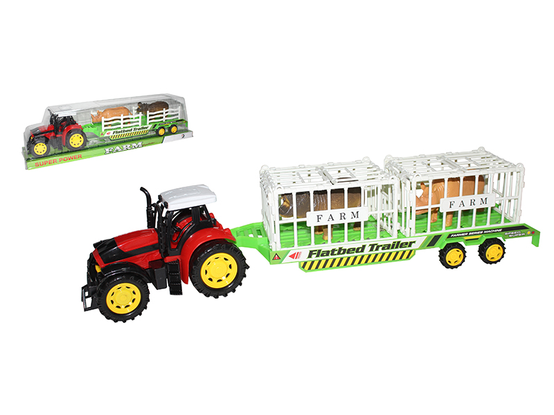 Friction Farm Tractor With Animal Cage Flatbed Trailer(Hippo, Rhinoceros)