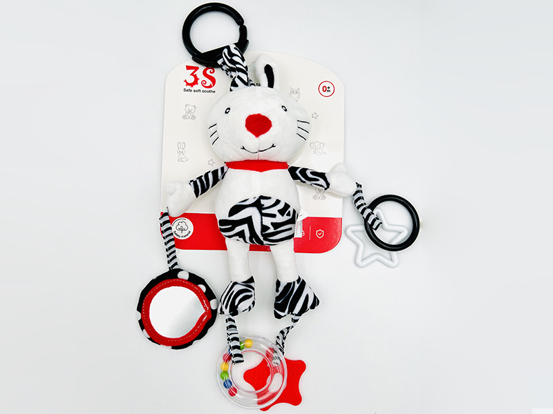 Black And White Plush Animal Teether Bedside Bell Baby Stroller Hanging Toy