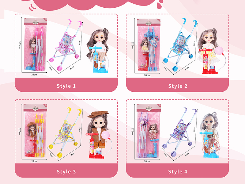Plastic Stroller + Dolls