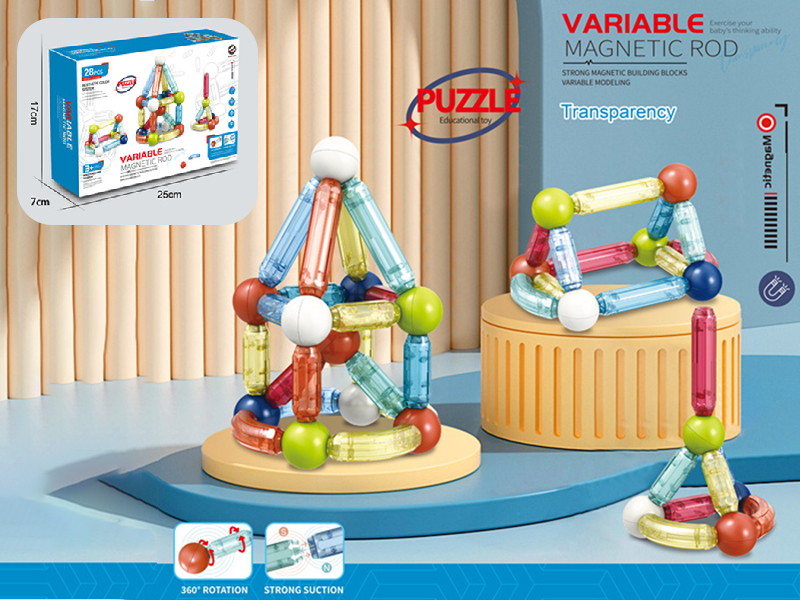 Transparent Color Variable Magnetic Rod Building Blocks 28pcs