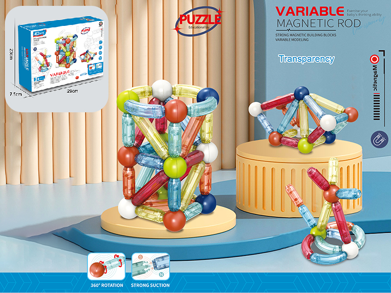 Transparent Color Variable Magnetic Rod Building Blocks 42pcs