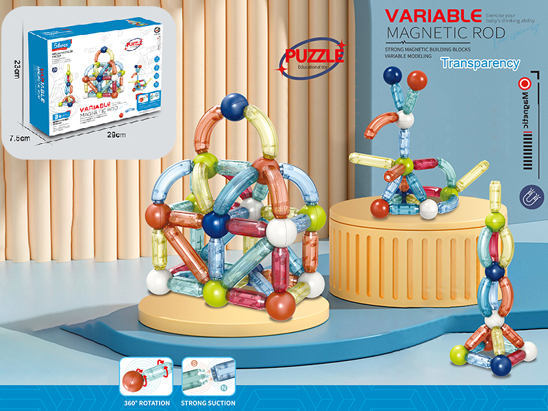 Transparent Color Variable Magnetic Rod Building Blocks 56pcs