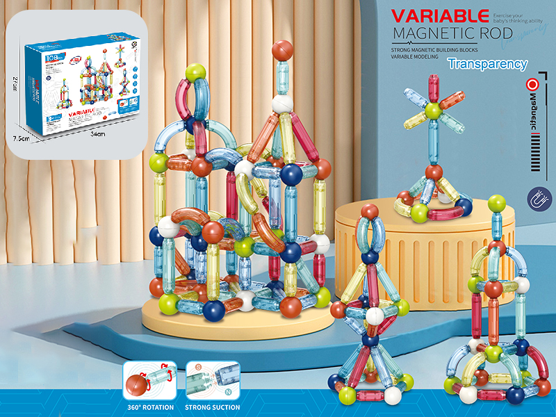 Transparent Color Variable Magnetic Rod Building Blocks 108pcs