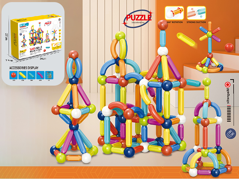 Candy Color Variable Magnetic Rod Building Blocks 108pcs
