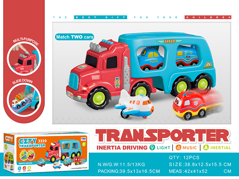 Friction Cartoon Transport Truck With 4 Friction Small Cars