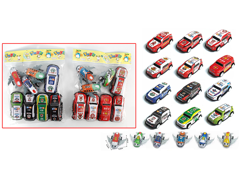Pull Back Alloy Police Cars +  Pull Back Alloy Airplanes 8pcs