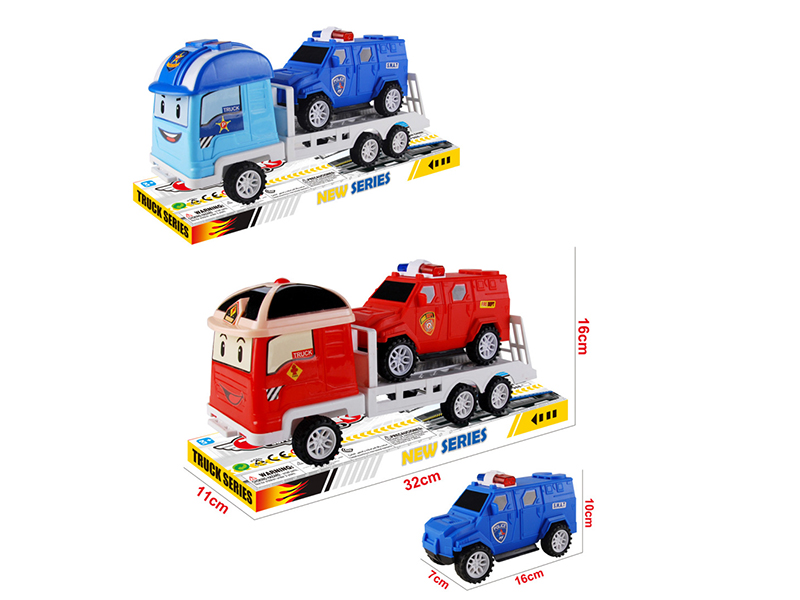 Cartoon Friction Trailer + Police Car