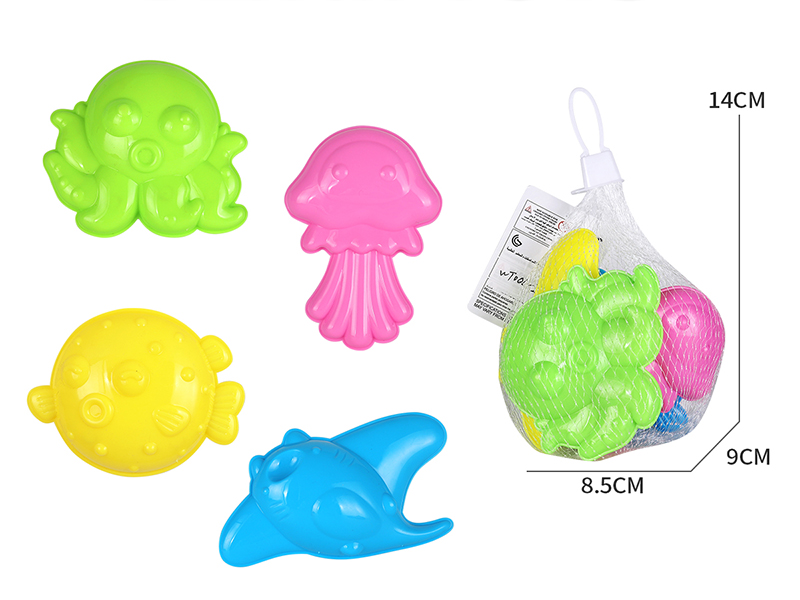 Octopus, Pufferfish, Devil Fish, Jellyfish Sand Mold Set 4pcs