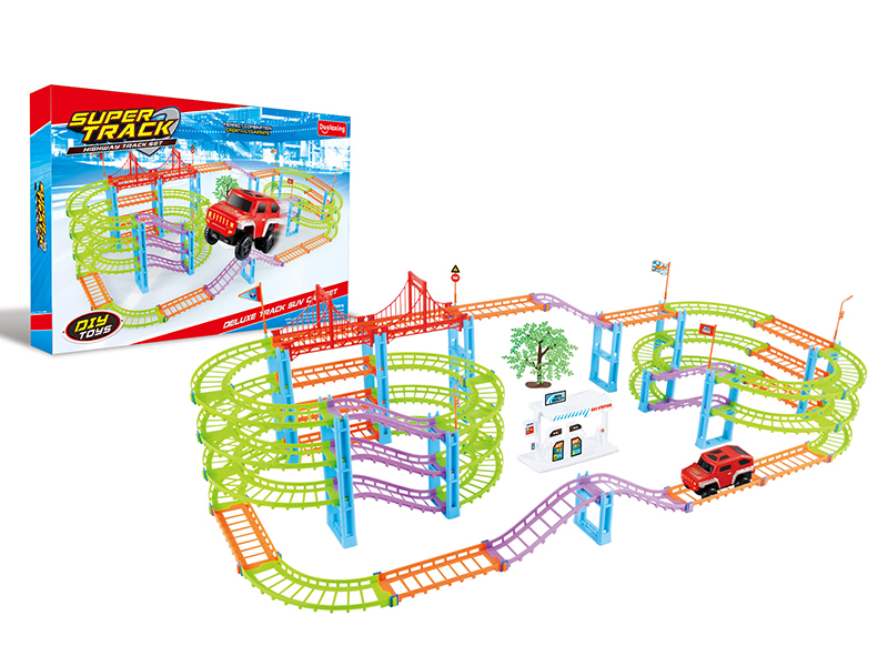 Multicolor Super Track Electric Car Set 130pcs