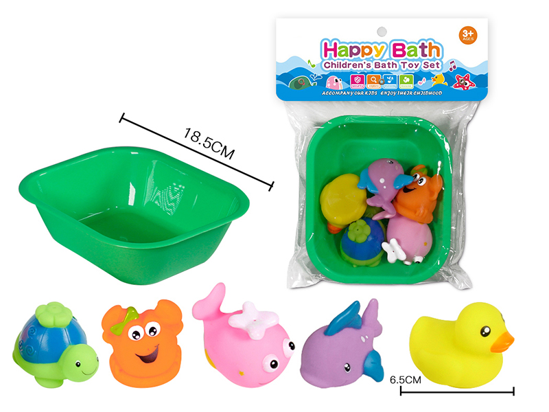 Water Spray Animals Bath Toys(Environmental)5pcs + Square Bathtub